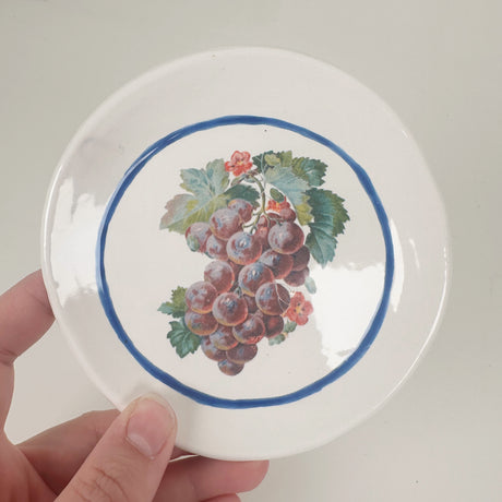White Dish Featuring Vintage Artwork & Hook for Hanging - Bunch of Grapes | Jessica Walker