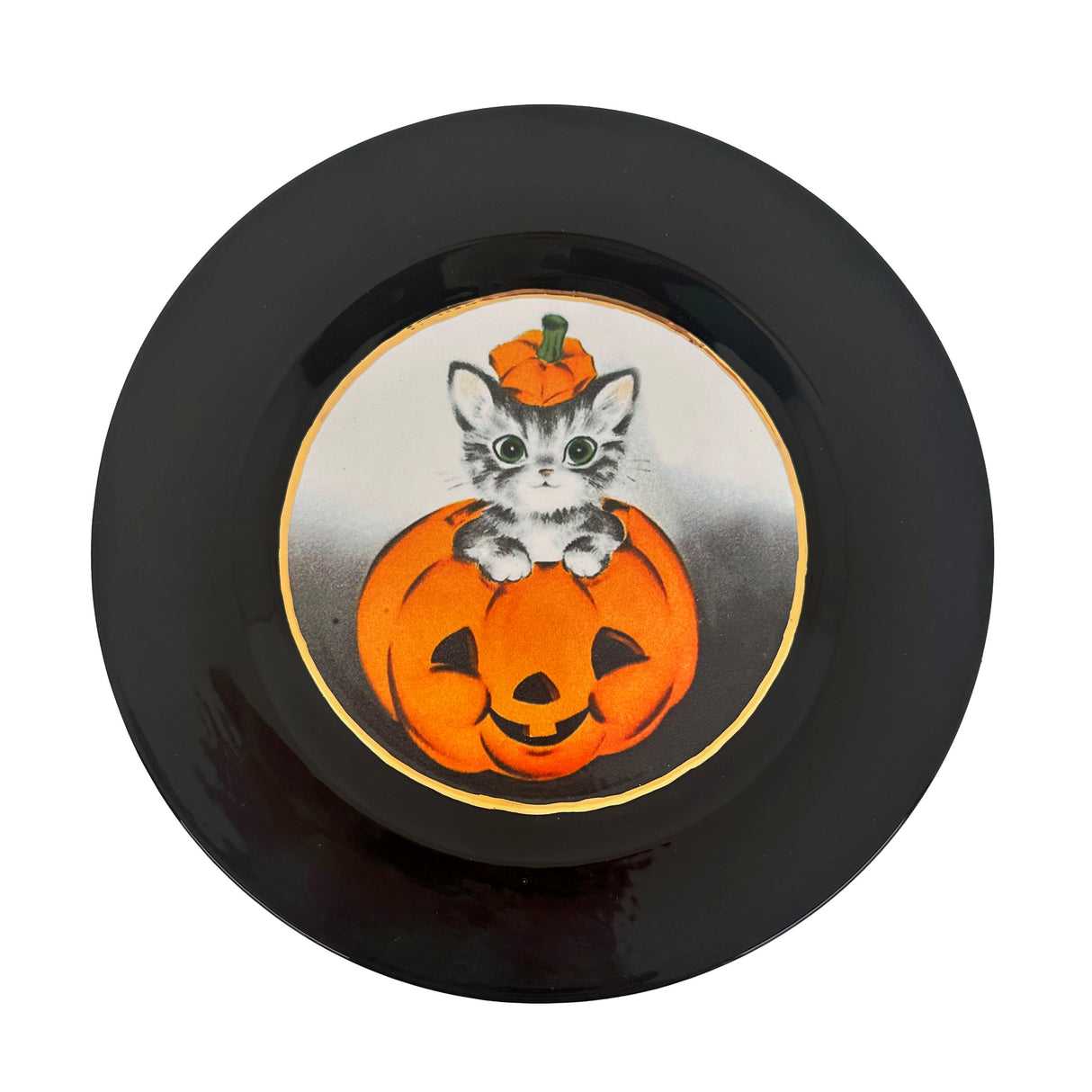 Pumpkin Kitty Spooky Plate with 22k Gold Accents