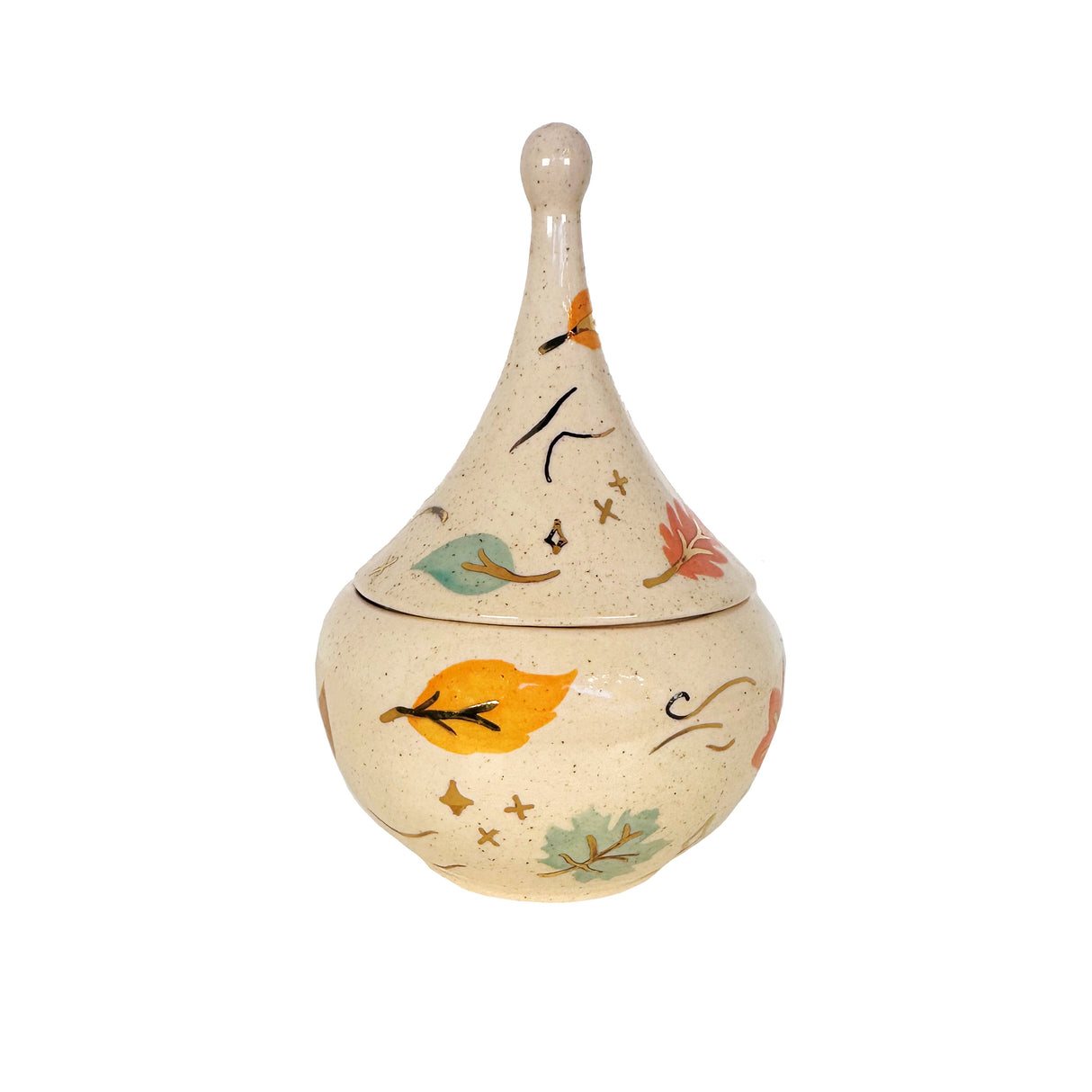 Wind & Leaves Speckled Teardrop Jar with 22k Gold Accents