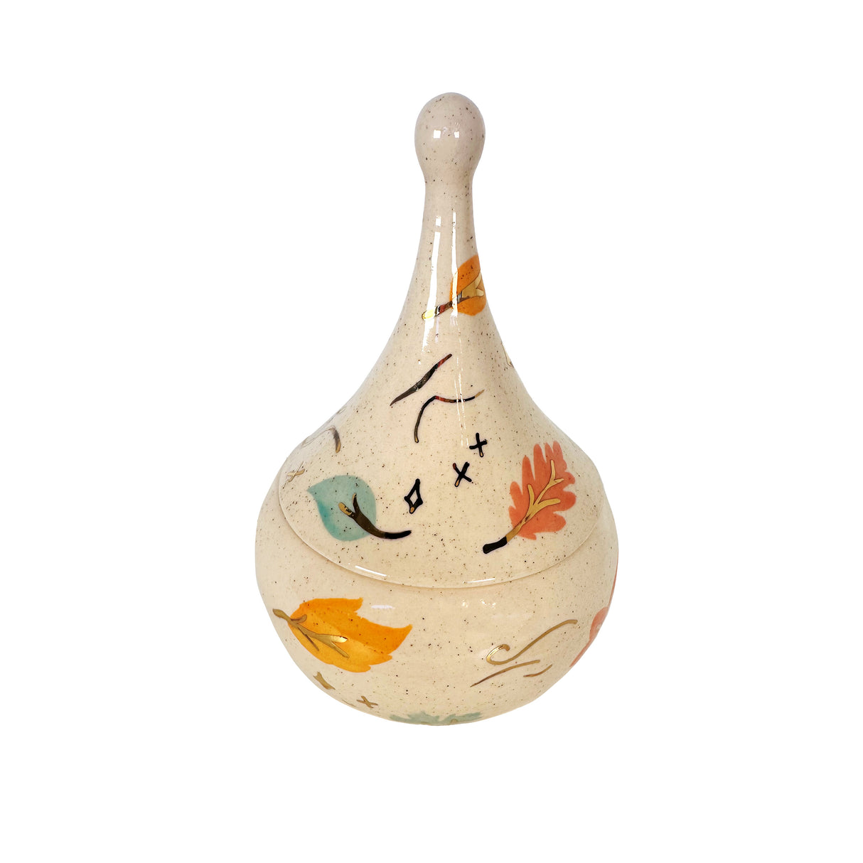 Wind & Leaves Speckled Teardrop Jar with 22k Gold Accents