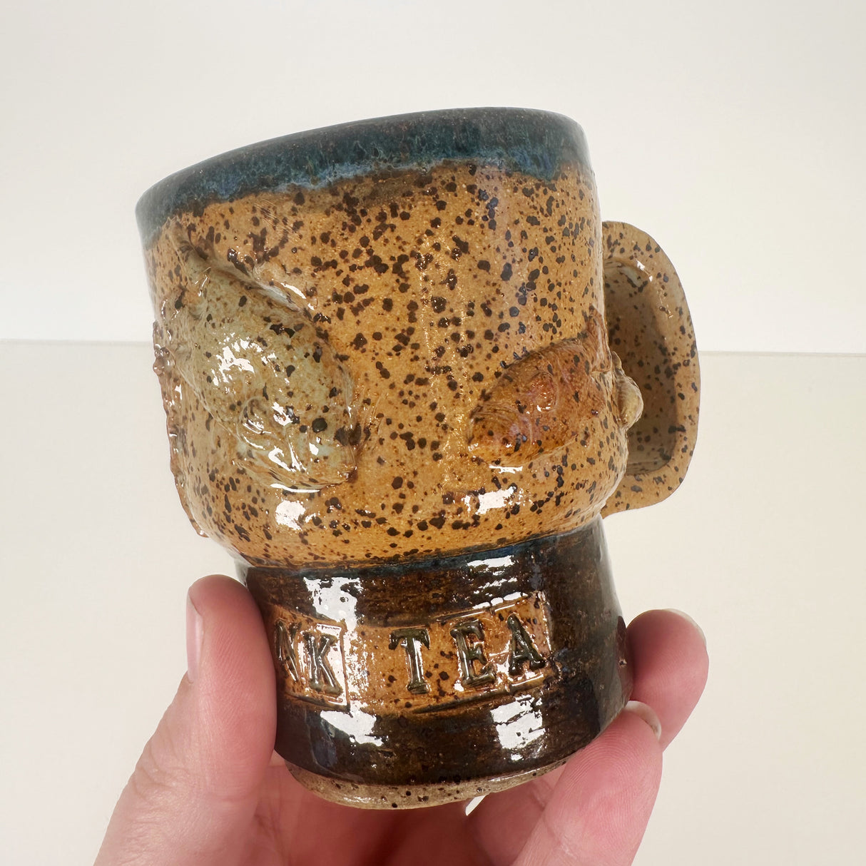 Fish Drink Tea Speckled Protest Mug | Bunnyfoot Pottery