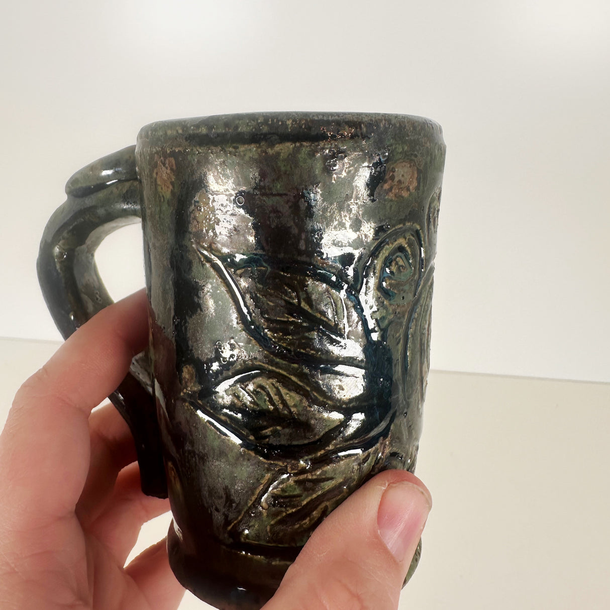 Tall Carved Swirl Protest Flower Mug | Bunnyfoot Pottery