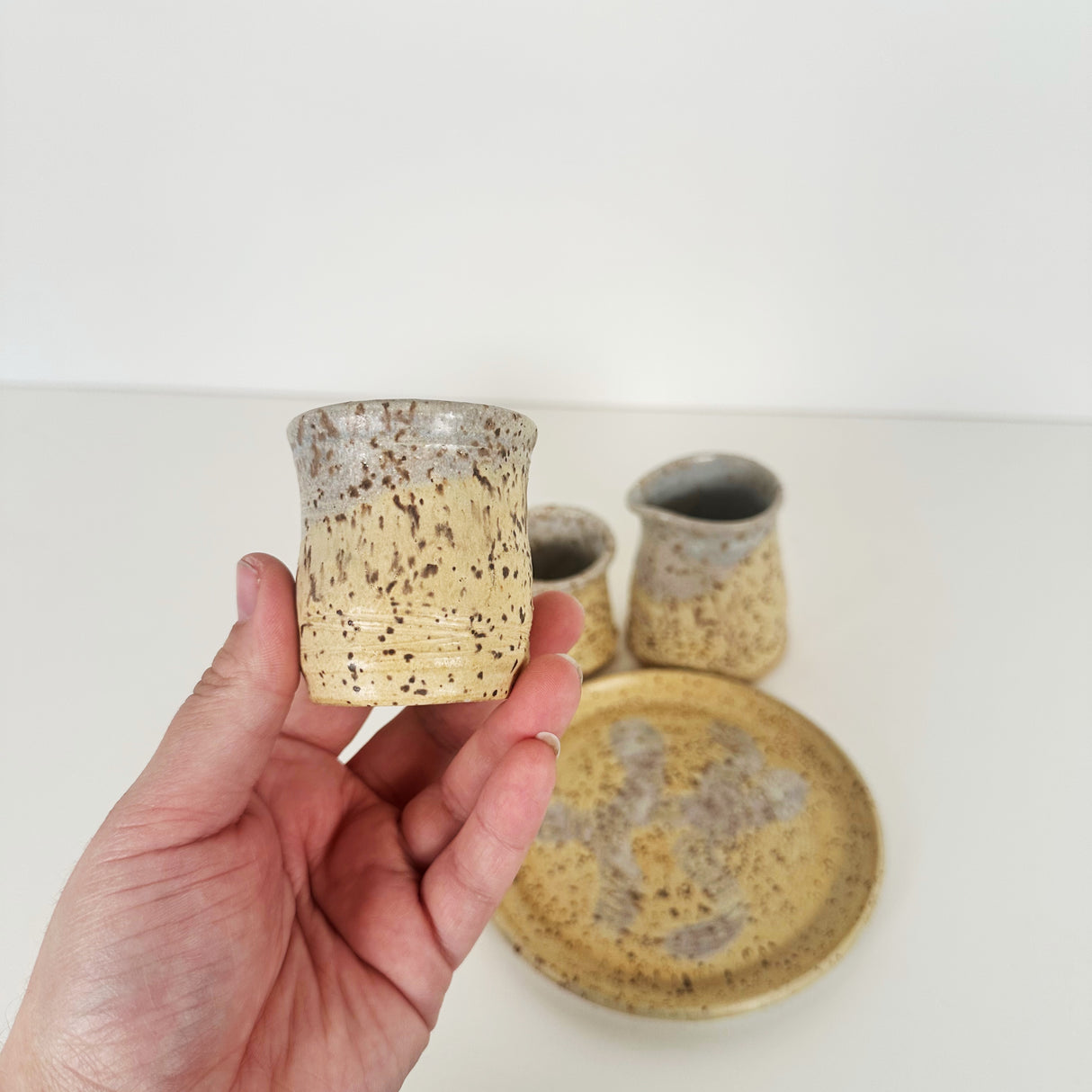 Speckled and Light Blue Sake Set | Bunnyfoot Pottery