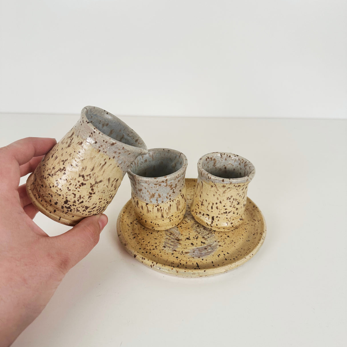 Speckled and Light Blue Sake Set | Bunnyfoot Pottery
