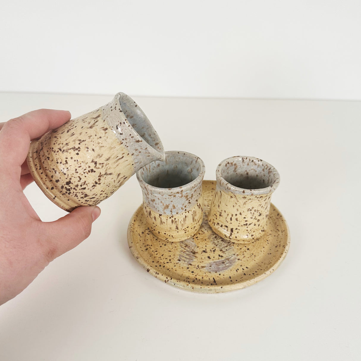 Speckled and Light Blue Sake Set | Bunnyfoot Pottery