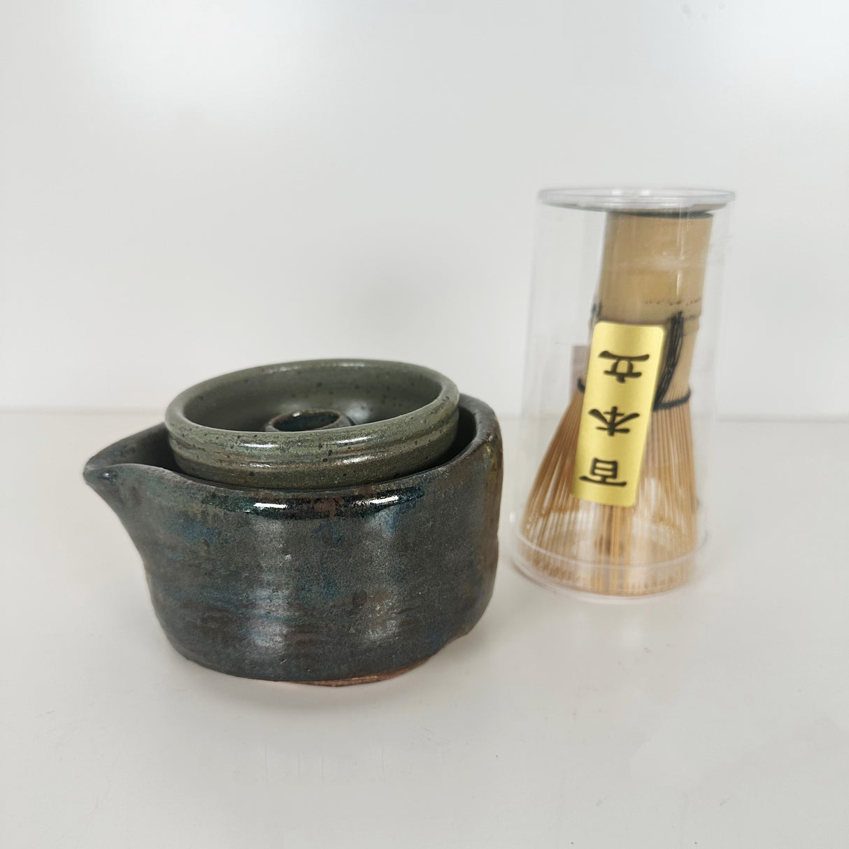 Iron and Green Matcha Set with Matcha Whisk | Bunnyfoot Pottery