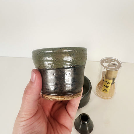 Iron and Green Matcha Set with Matcha Whisk | Bunnyfoot Pottery
