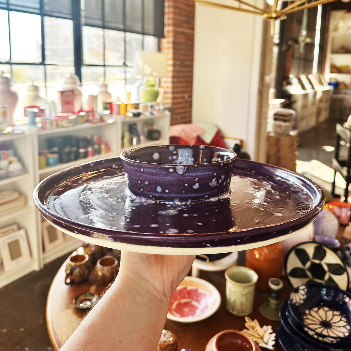 Large Purple Speckled Chip N' Dip | Pottery by Mike