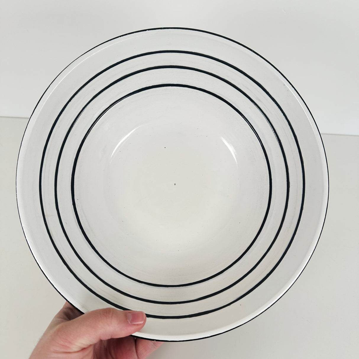 Large Black and White Inverse Striped Bowl | Pottery by Mike