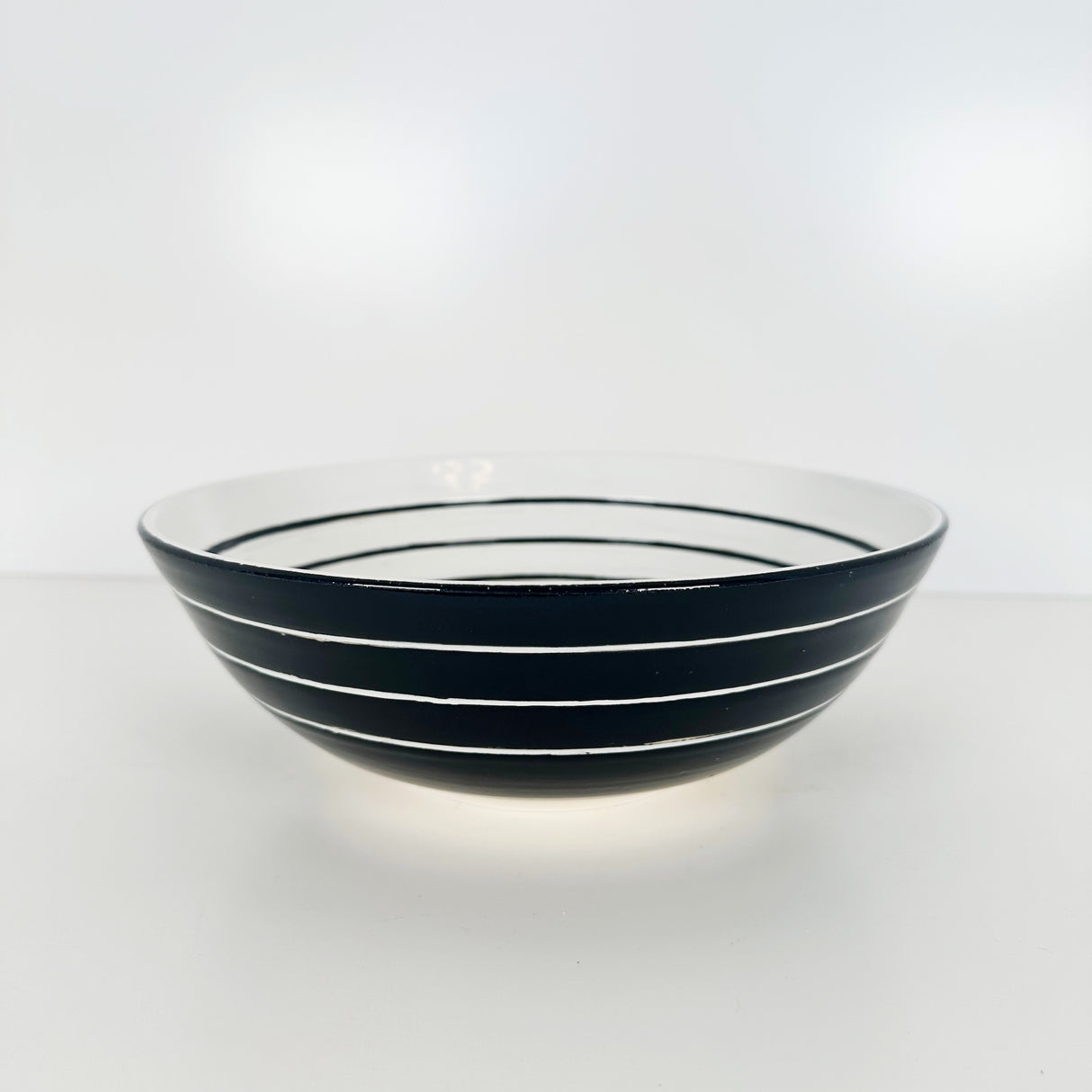Large Black and White Inverse Striped Bowl | Pottery by Mike