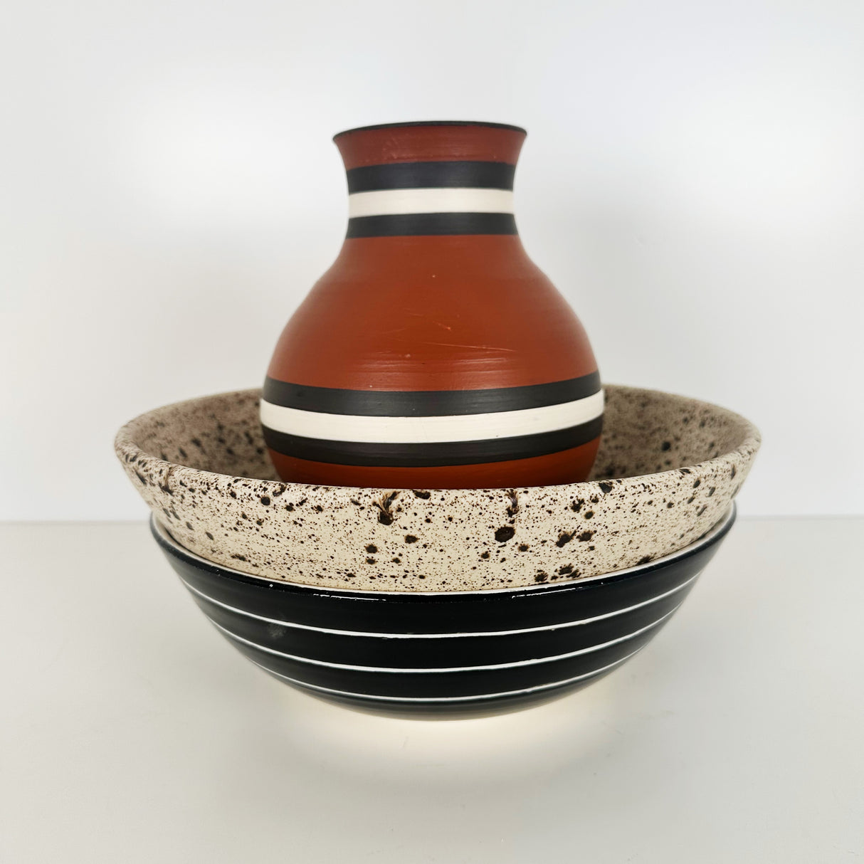 Earthy Terra Cotta Striped Vase | Pottery by Mike