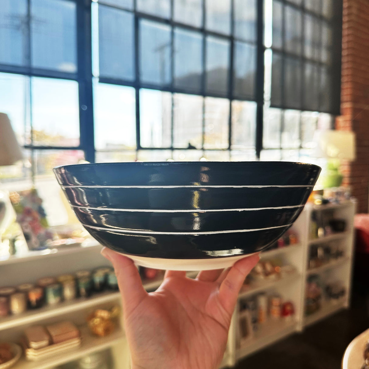 Large Black and White Inverse Striped Bowl | Pottery by Mike