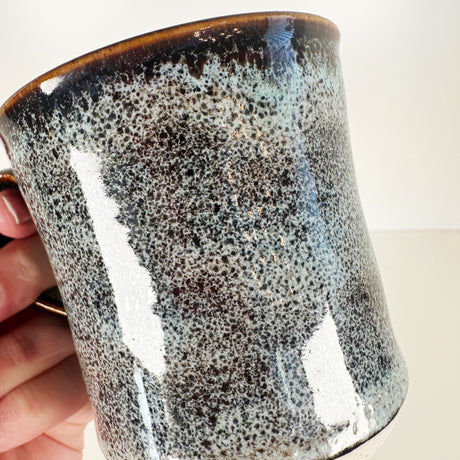 Speckled Light Blue and Navy Mug with Brown Rim | Pottery by Mike