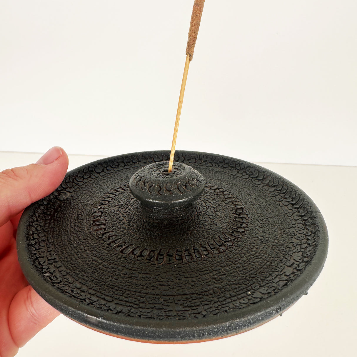 All Over Black Crackle Incense Holder | Pottery by Mike