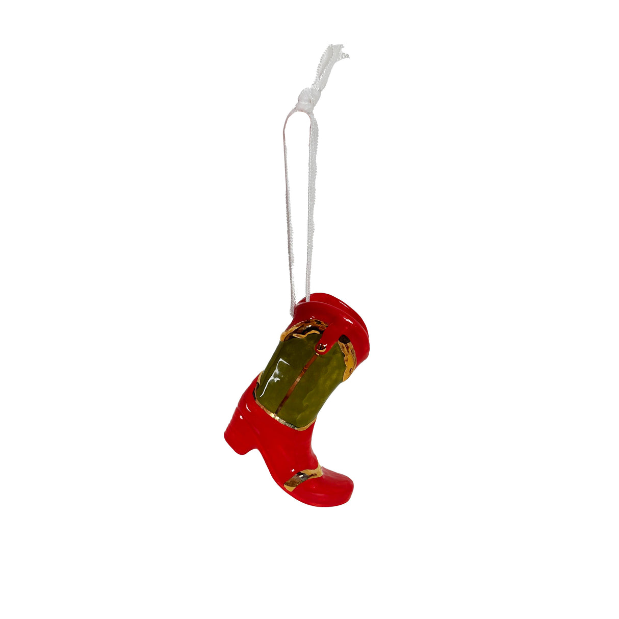 Mini Cowboy Boot Ornament with 22k Gold Details- Classic Red & Martini Green