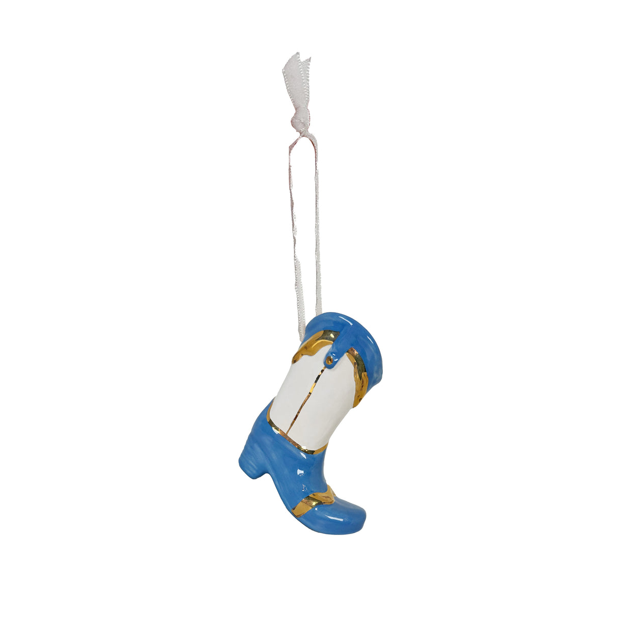 Mini Cowboy Boot Ornament with 22k Gold Details- French Blue & Snowflake White