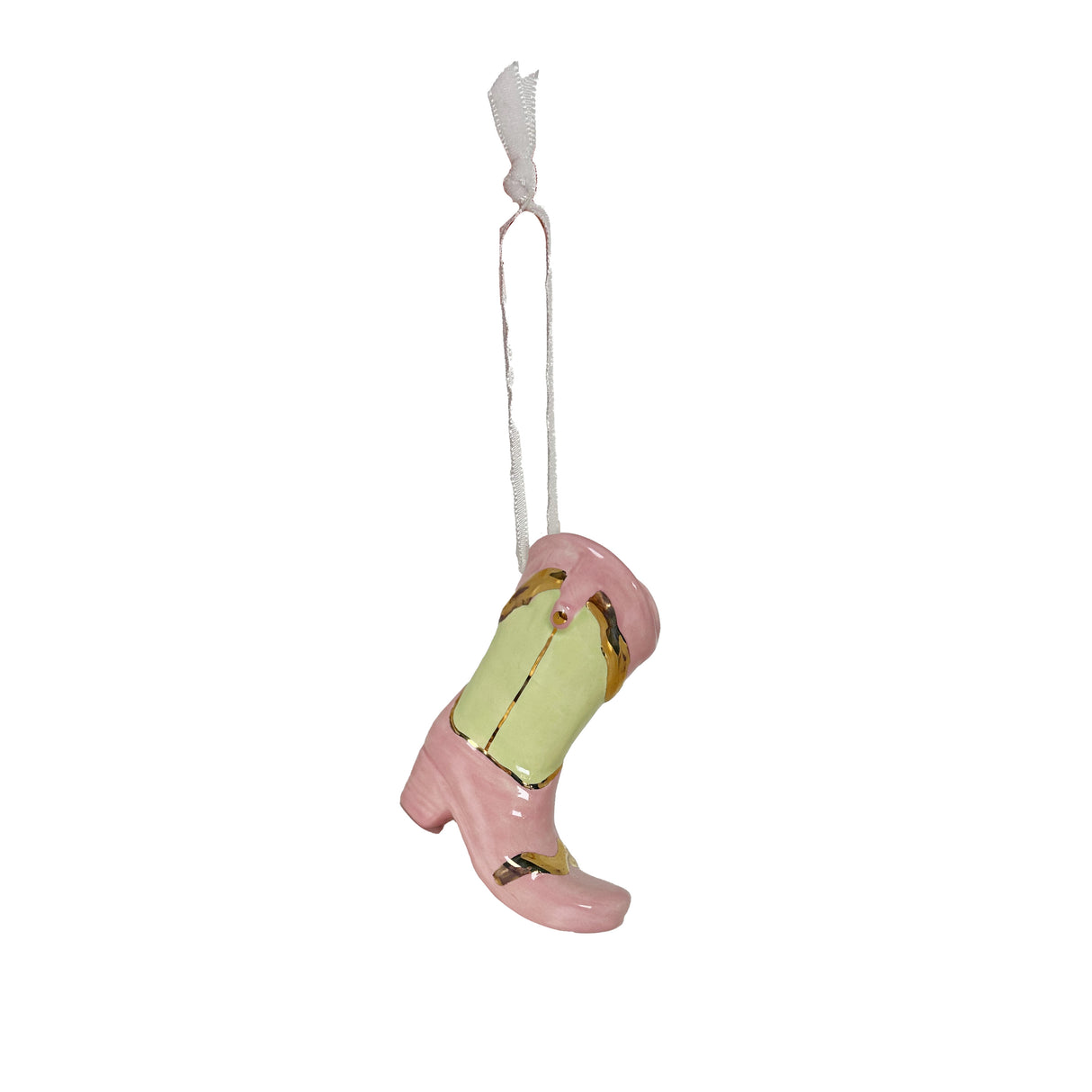 Mini Cowboy Boot Ornament with 22k Gold Details- Pink & Melon Green