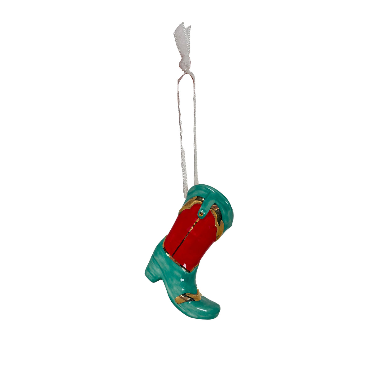 Mini Cowboy Boot Ornament with 22k Gold Details- Classic Red & Jade Green
