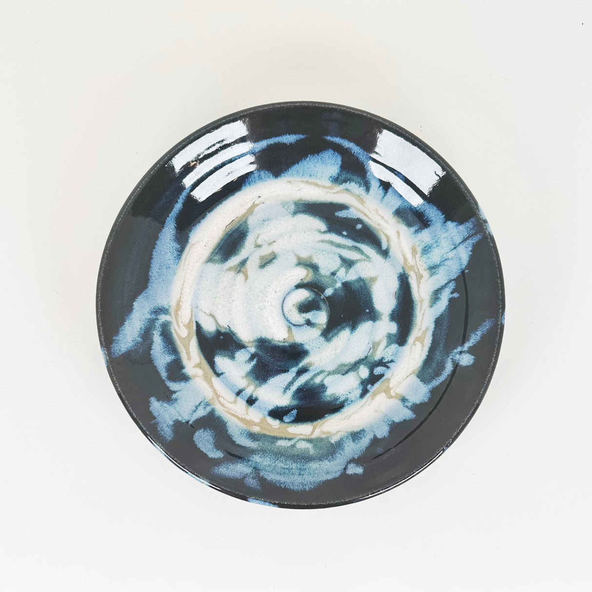 Icy Swirling Blue & White Shallow Bowl | Once & Future Things