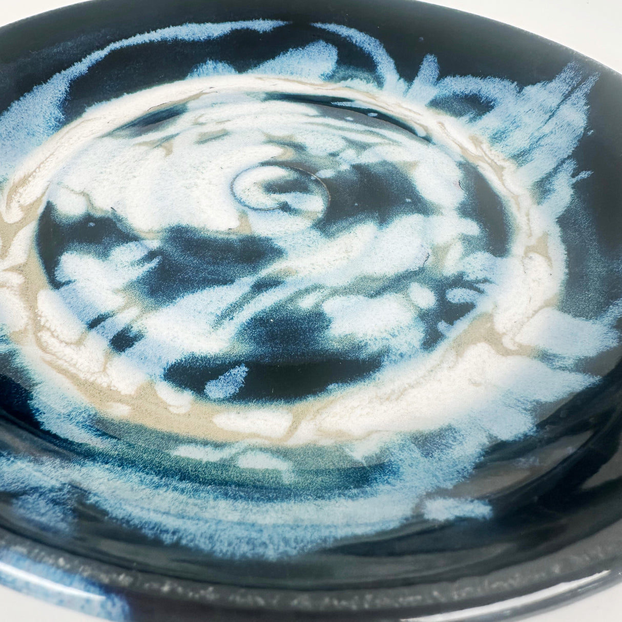 Icy Swirling Blue & White Shallow Bowl | Once & Future Things