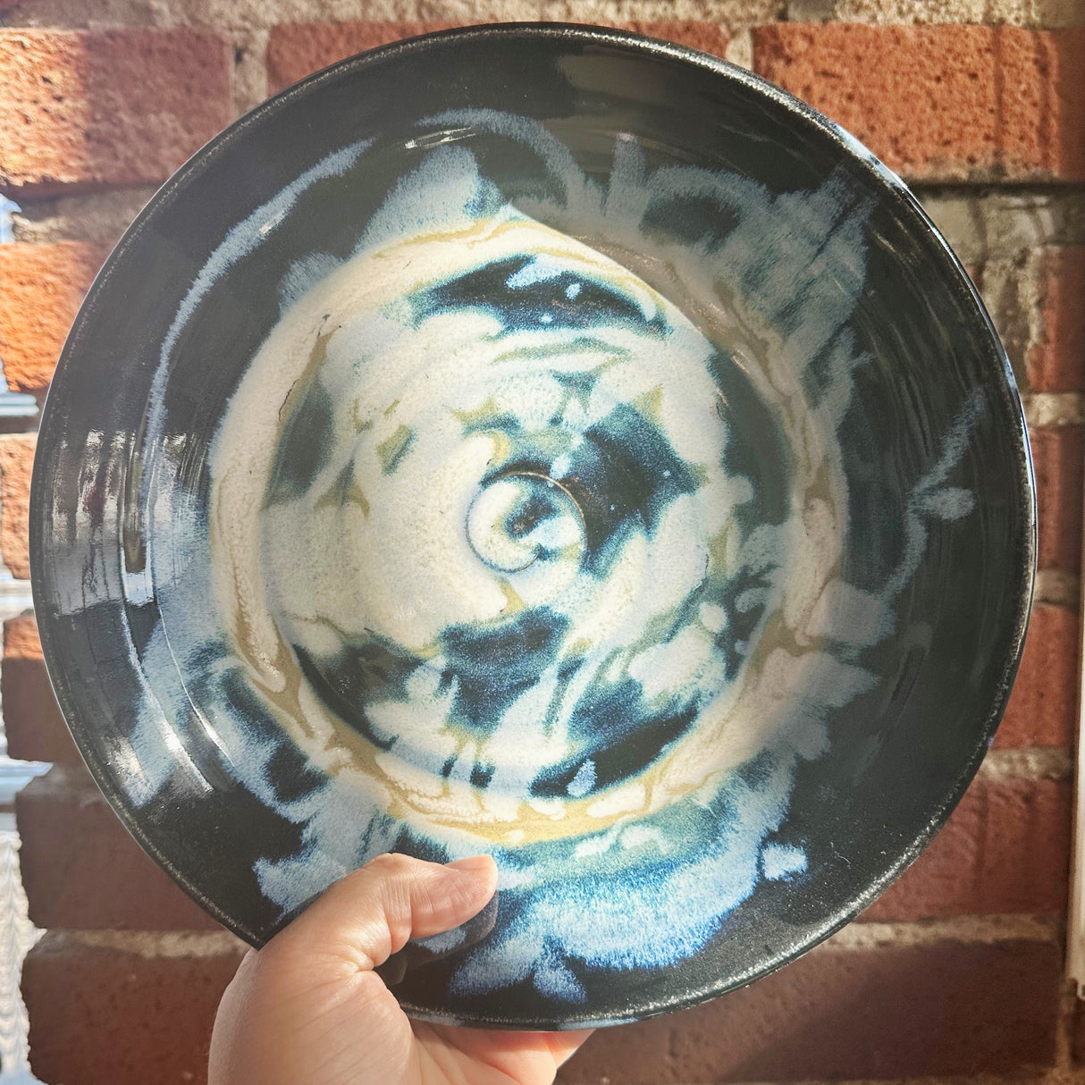 Icy Swirling Blue & White Shallow Bowl | Once & Future Things