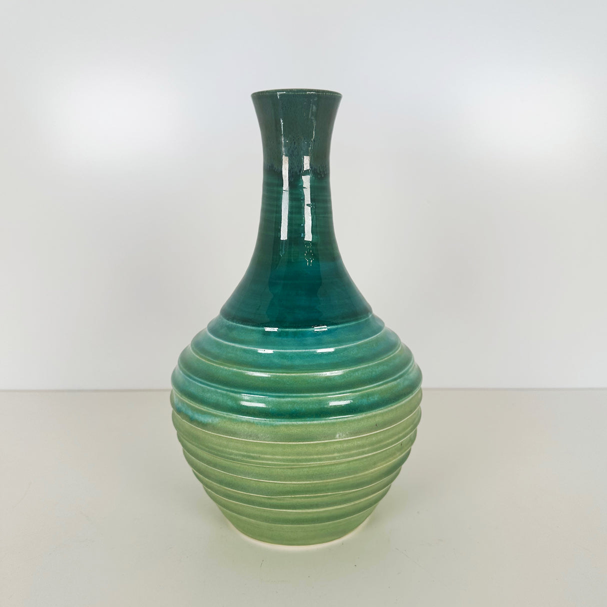 Teal & Lily Pad Green Skinny Necked Vase | Once & Future Things