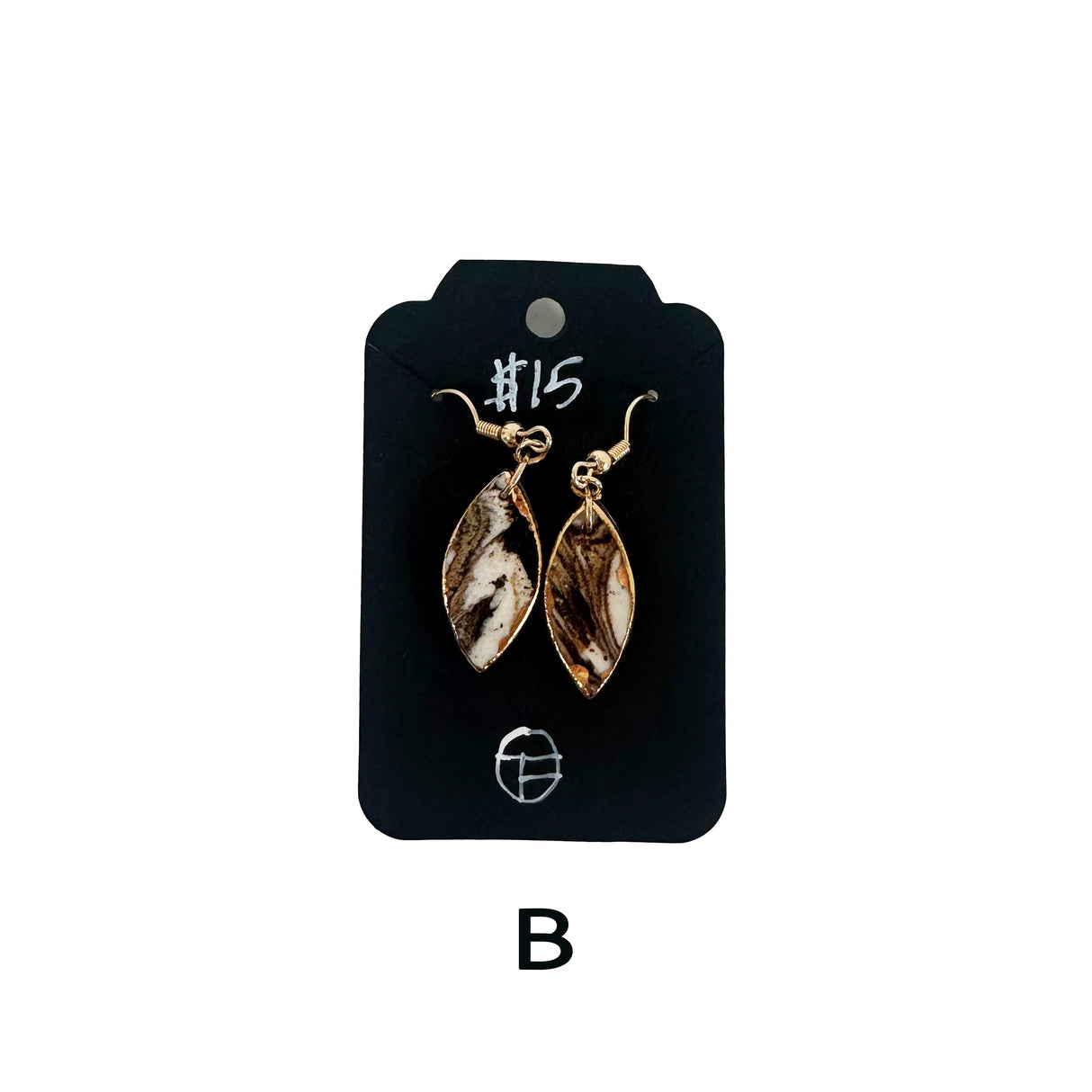 Black & White Marbled Ceramic Earrings Featuring Gold Accents- Multiple Shapes & Styles Available