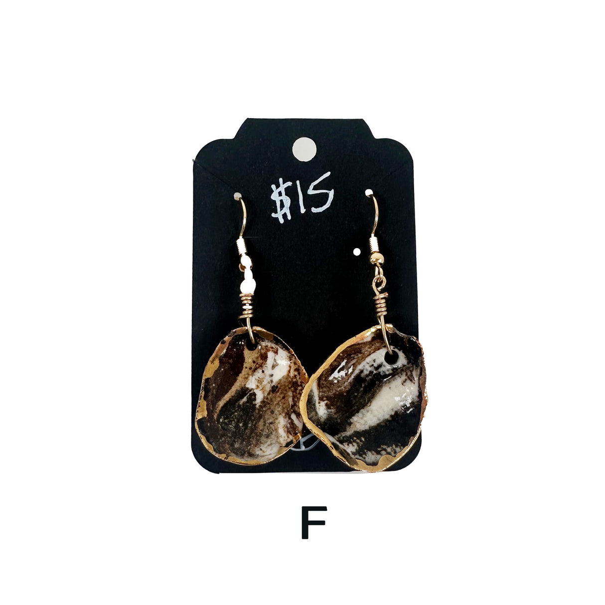 Black & White Marbled Ceramic Earrings Featuring Gold Accents- Multiple Shapes & Styles Available