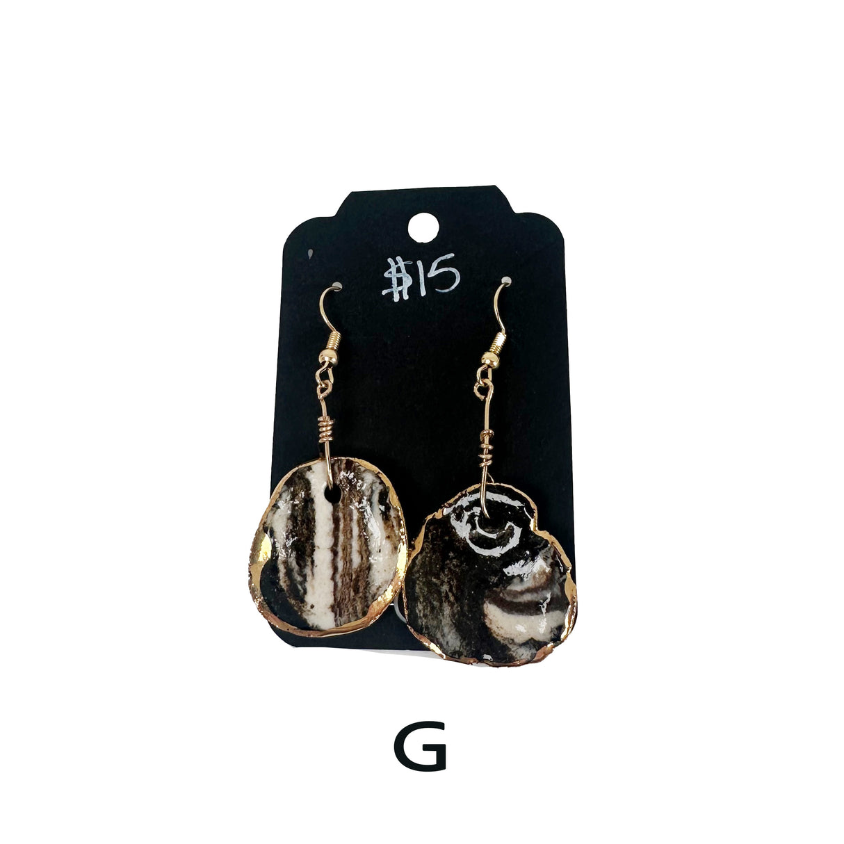 Black & White Marbled Ceramic Earrings Featuring Gold Accents- Multiple Shapes & Styles Available