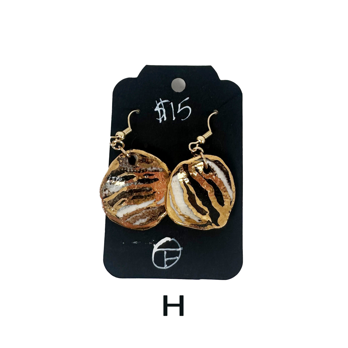 Black & White Marbled Ceramic Earrings Featuring Gold Accents- Multiple Shapes & Styles Available