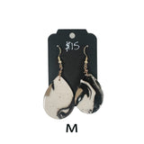 Black & White Marbled Ceramic Earrings Featuring Gold Accents- Multiple Shapes & Styles Available