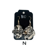 Black & White Marbled Ceramic Earrings Featuring Gold Accents- Multiple Shapes & Styles Available