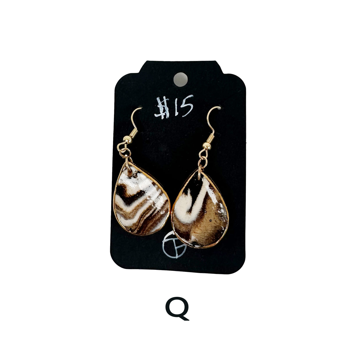 Black & White Marbled Ceramic Earrings Featuring Gold Accents- Multiple Shapes & Styles Available