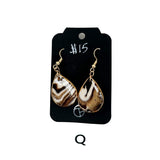 Black & White Marbled Ceramic Earrings Featuring Gold Accents- Multiple Shapes & Styles Available