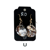Black & White Marbled Ceramic Earrings Featuring Gold Accents- Multiple Shapes & Styles Available