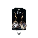 Black & White Marbled Ceramic Earrings Featuring Gold Accents- Multiple Shapes & Styles Available