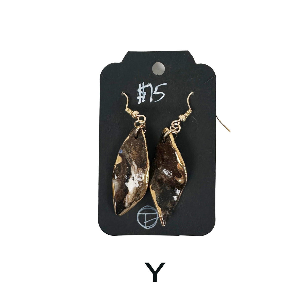 Black & White Marbled Ceramic Earrings Featuring Gold Accents- Multiple Shapes & Styles Available