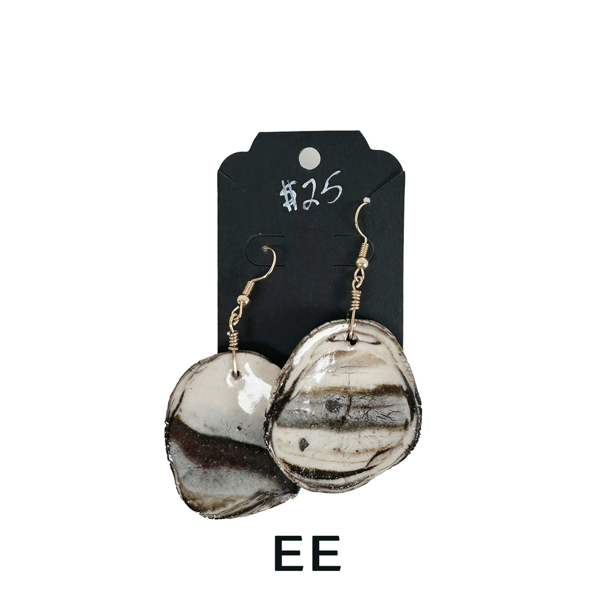 Black & White Marbled Ceramic Earrings Featuring Gold Accents- Multiple Shapes & Styles Available