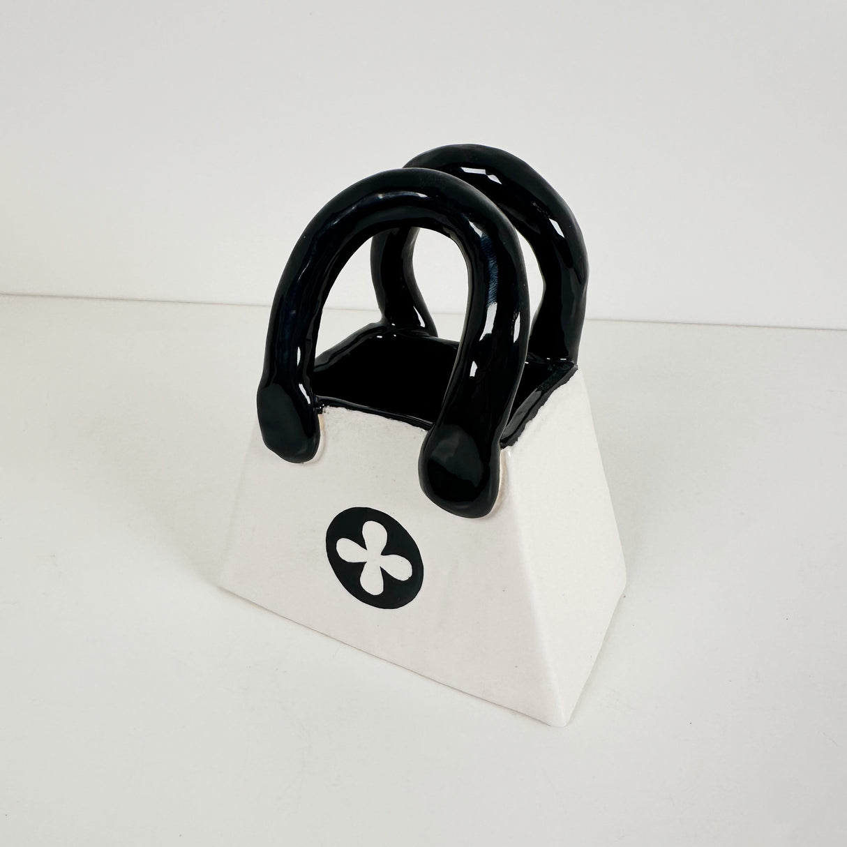 Black & White Purse Vase with Flower Motif  | Jessica Walker