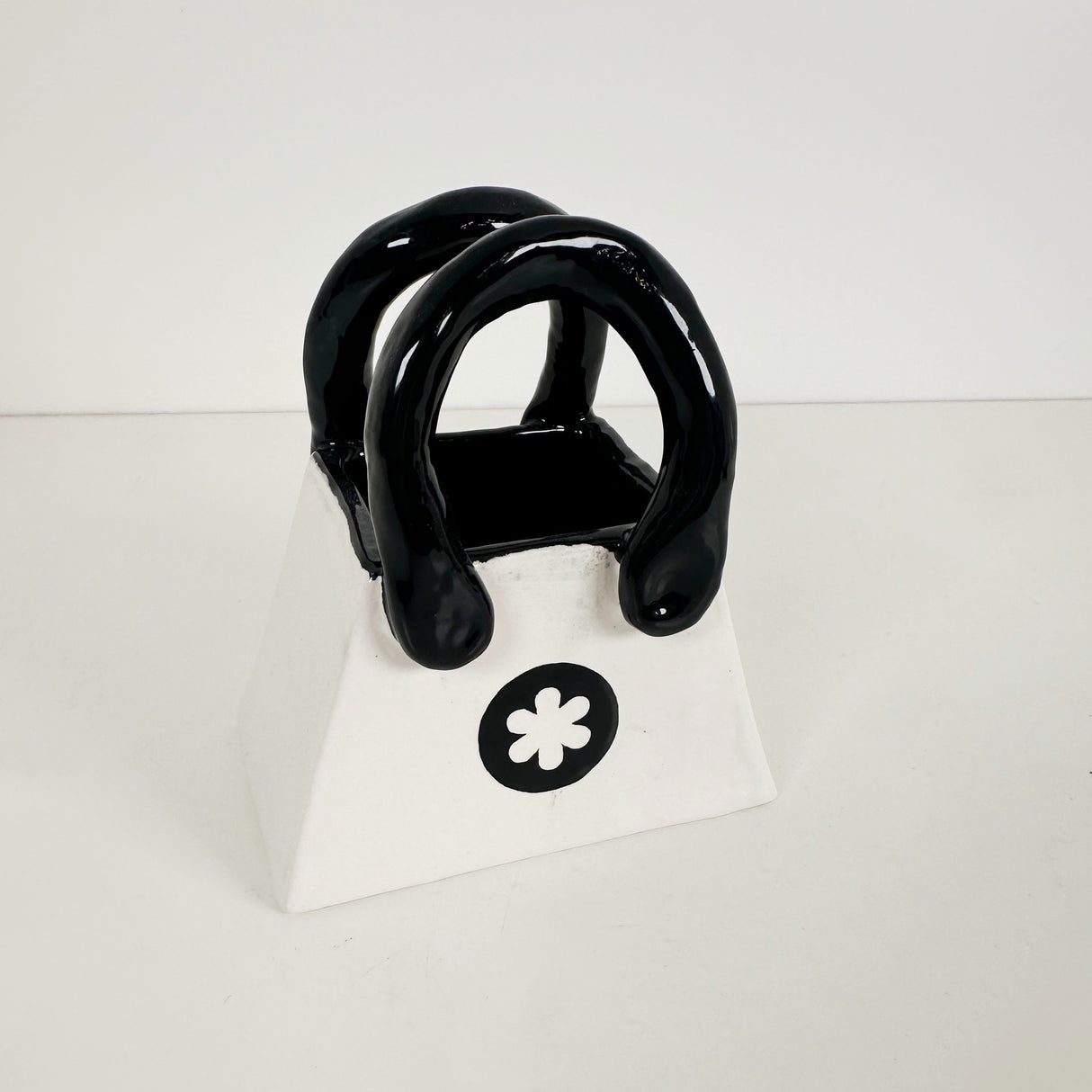 Black & White Purse Vase with Flower Motif  | Jessica Walker