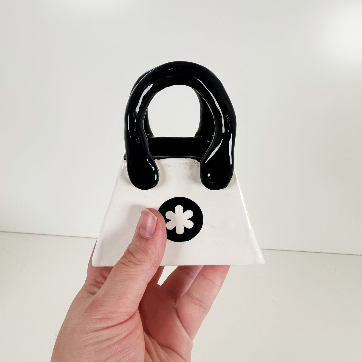 Black & White Purse Vase with Flower Motif  | Jessica Walker