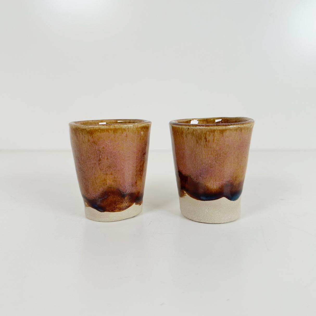 Tan & Dark Brown with a Hint of Pink Handmade Stoneware Shot Glasses | Jessica Walker