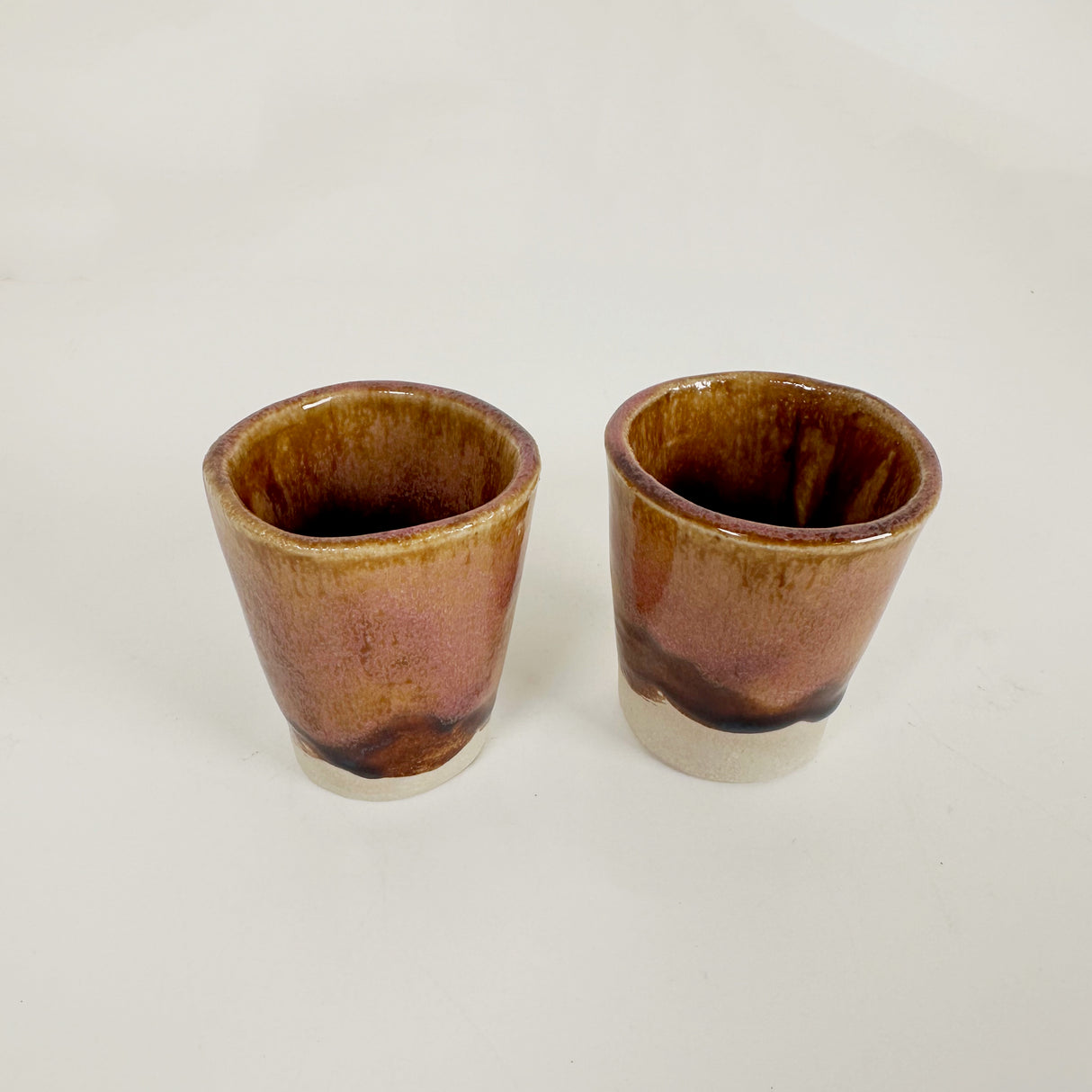 Tan & Dark Brown with a Hint of Pink Handmade Stoneware Shot Glasses | Jessica Walker
