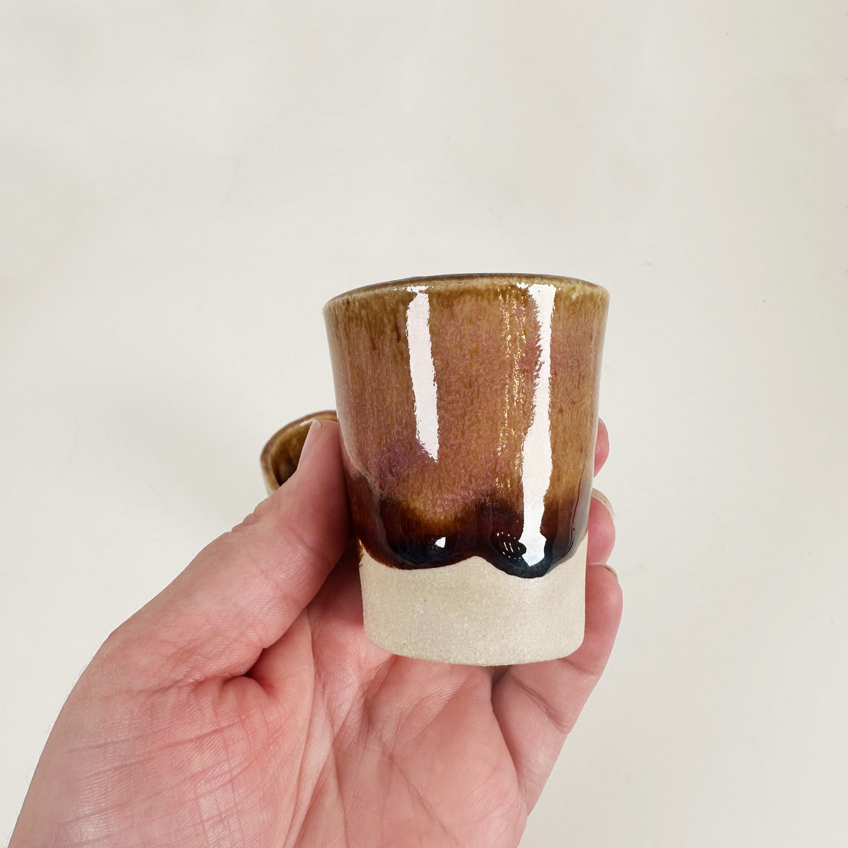 Tan & Dark Brown with a Hint of Pink Handmade Stoneware Shot Glasses | Jessica Walker
