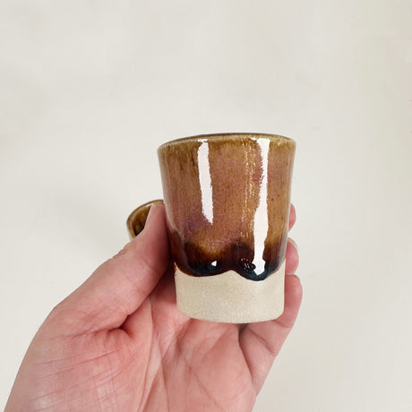 Tan & Dark Brown with a Hint of Pink Handmade Stoneware Shot Glasses | Jessica Walker
