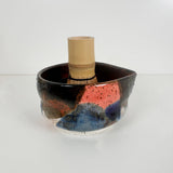 Deep Dark Watercolor Style Stoneware Matcha Bowl with Whisk | Madeleine Schmidt