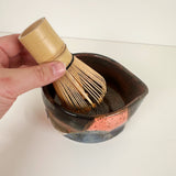 Deep Dark Watercolor Style Stoneware Matcha Bowl with Whisk | Madeleine Schmidt