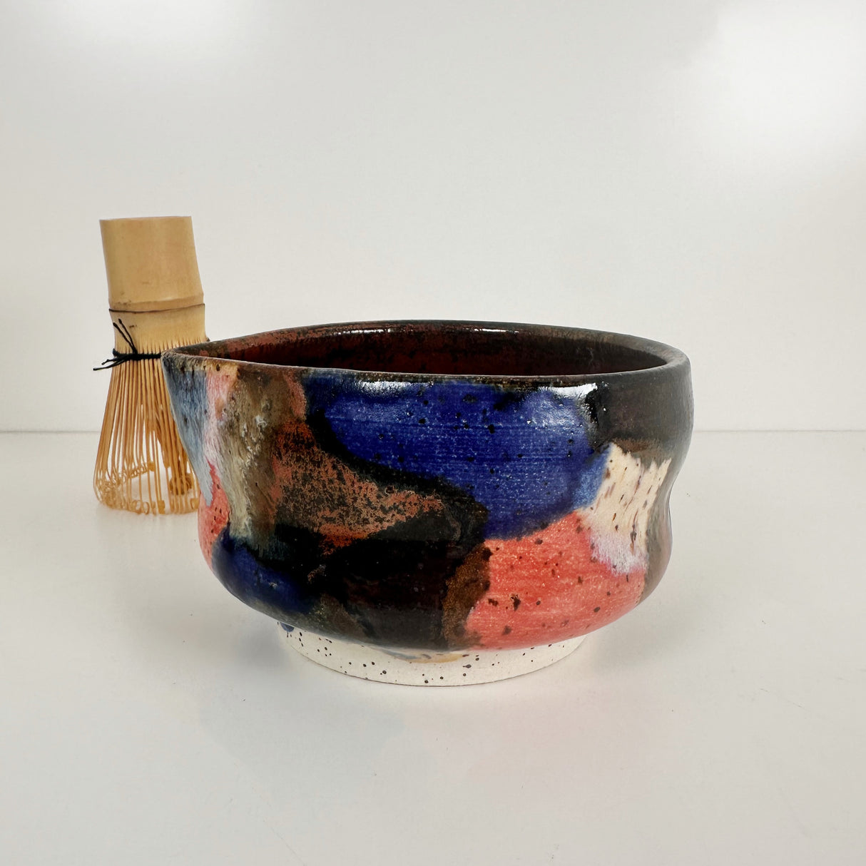 Deep Dark Watercolor Style Stoneware Matcha Bowl with Whisk | Madeleine Schmidt