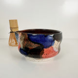 Deep Dark Watercolor Style Stoneware Matcha Bowl with Whisk | Madeleine Schmidt