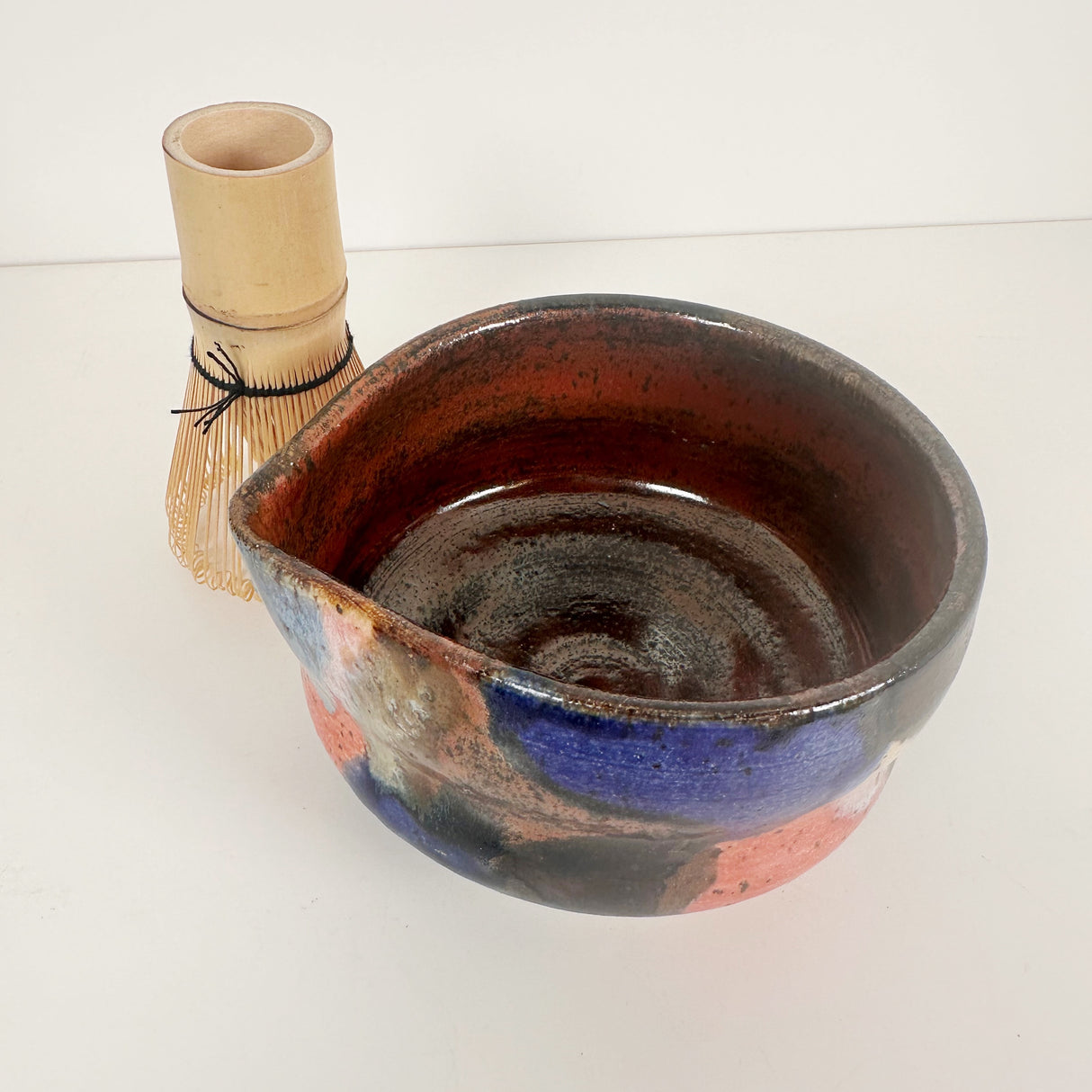 Deep Dark Watercolor Style Stoneware Matcha Bowl with Whisk | Madeleine Schmidt